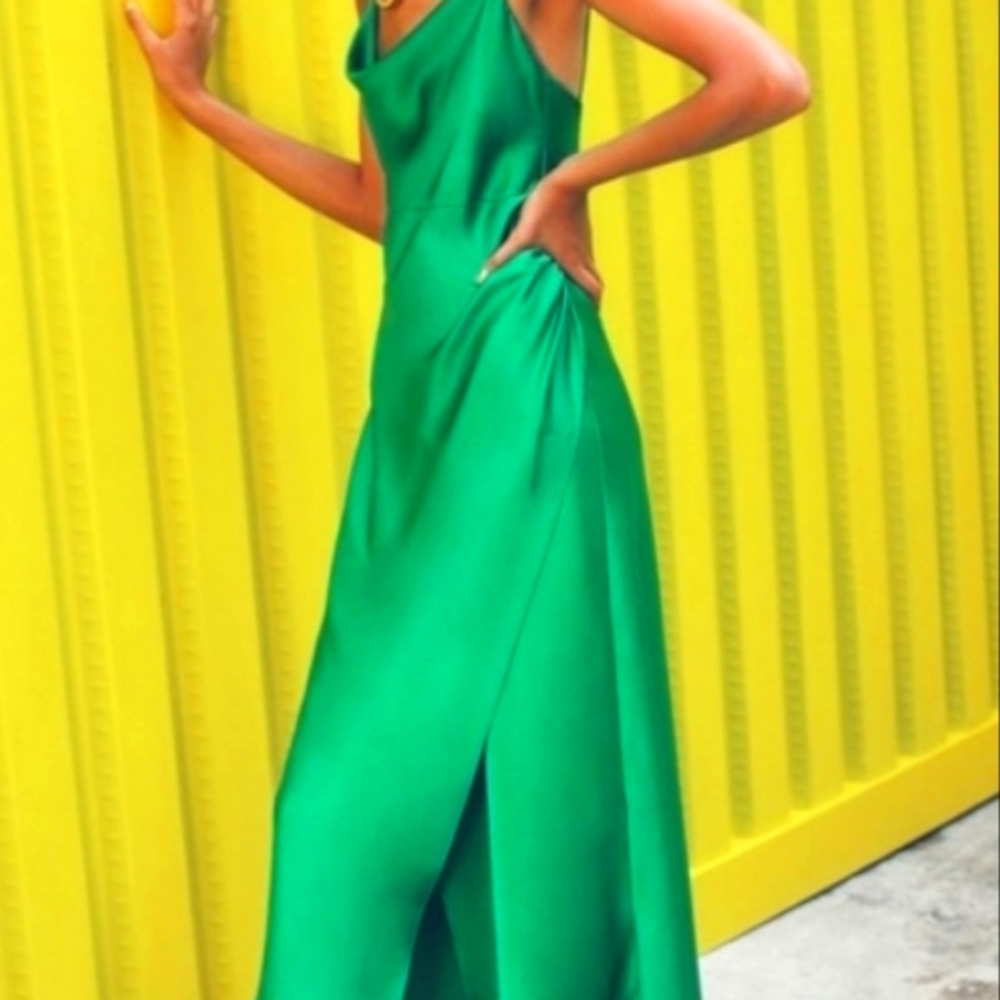 ZARA green cowl neck dress